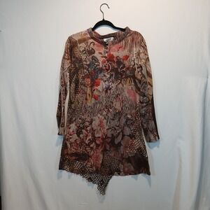Aria. A M Long Sleeve Shirt Dress Asymmetrical Hem Henley Whimsygoth Floral Net
